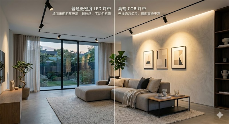 现代极简客厅背景墙洗墙灯效果对比图