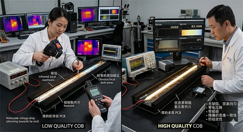 LED工程实验室中的COB灯带测试场景 LED工程实验室中的COB灯带测试场景