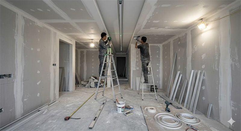 现代极简住宅施工现场