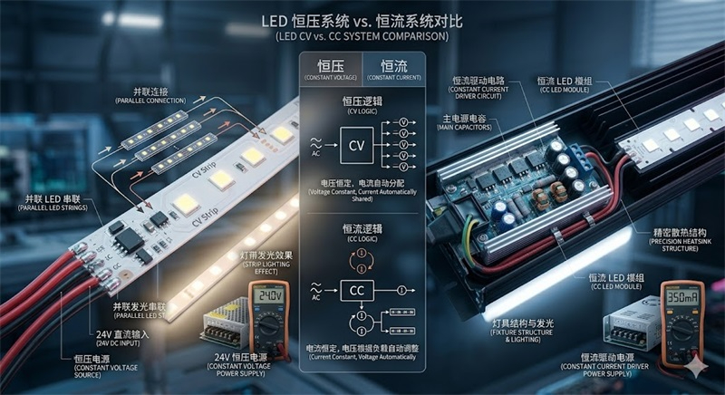 LED恒流与恒压系统对比场景 LED恒流与恒压系统对比场景