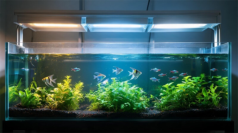 jimeng-2026-09-21-5037-8K超写实海洋馆水族展示灯光测试场景,不同色温LED灯带照射水族箱,鱼类和水草呈... jimeng-2026-09-21-5037-8K超写实海洋馆水族展示灯光测试场景,不同色温LED灯带照射水族箱,鱼类和水草呈...