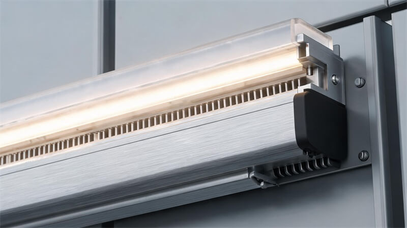 jimeng-2026-09-28-2344-8K超写实LED灯带铝型材安装结构特写，COB LED灯带嵌入铝合金灯槽，展示扩...